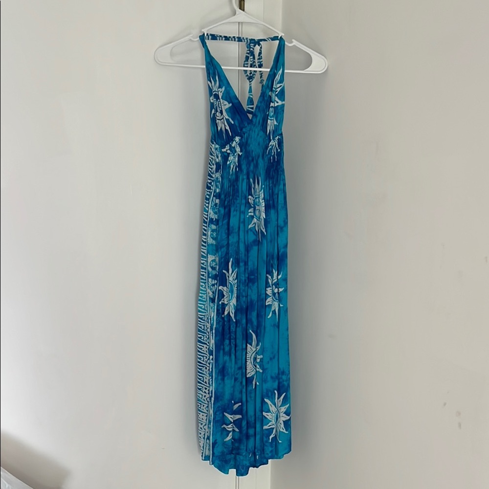 Blue Sun Halter Maxi Dress